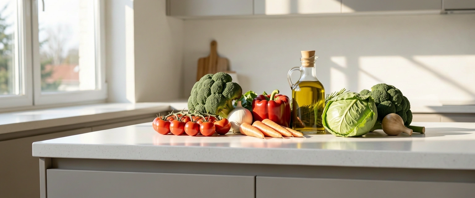 Čerstvé ingrediencie na minimalistickej linke